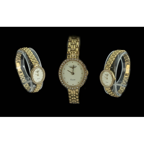 75A - Longines 9ct Gold Diamond Set Quartz Wrist Watch. Full Hallmark to Watch Case and Bracelet. Est Diam... 