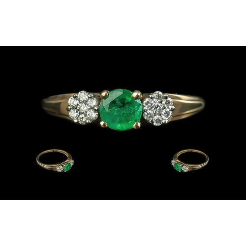 78 - Ladies 9ct Gold Attractive Emerald and Diamond Set Ring, Full Hallmark to Shank, Emerald and Diamond... 