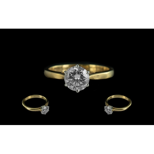 8 - Ladies 18ct Yellow Gold and Platinum Single Stone Diamond Set Ring. The Round Modern Brilliant Cut D... 