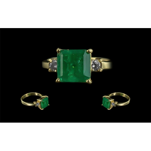 80 - Ladies 18ct Gold Emerald & Diamond Set Ring - The Shank Marked 18ct. The Square Stepped Cut Emerald ... 