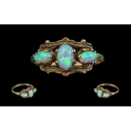 84 - Antique Period - Attractive 9ct Gold 3 Stone Opal Set Dress Ring. Full Hallmark to Interior of Shank... 