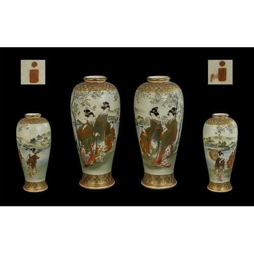 846 - Japanese - Fine True Pair of 19th Century Hand Painted Satsuma Vases. 1864 - 1912. Signed to Undersi... 