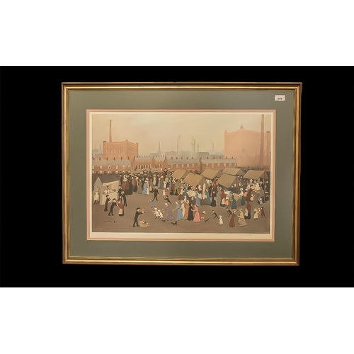 909 - Helen Bradley Signed Limited Edition Large Framed Print, 'Hollinwood Market' 1957.  Mounted, framed ... 