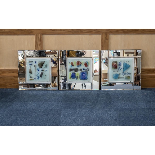 923 - Three Ella Rosinkrans Nordic Art Glass Mirrored Pictures, overall 18'' square image 10'' square.  Ce... 