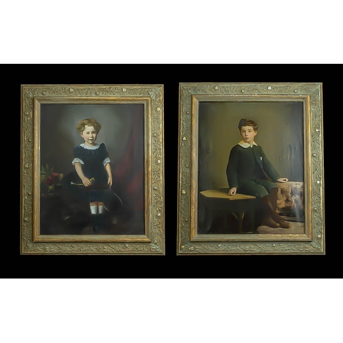 924 - 19th Century Pair of Oil Paintings Mounted and Framed - The Paintings are Portraits of a Young Girl ... 