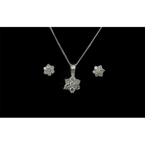 97 - Ladies Superb Platinum Pair of Diamond Set Earrings, with matching pendant and platinum chain.  All ... 