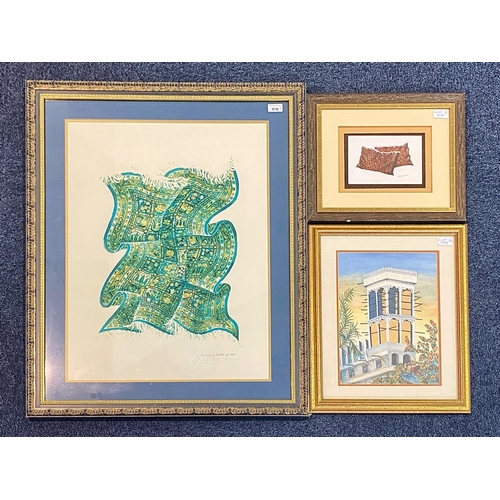 976 - Three Framed Limited Edition Prints by Barbara Marks, depicting soft furnishings and a temple.  Larg... 