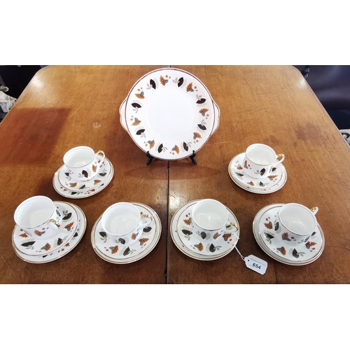 654 - Staffordshire Bone China Tea Set 'Sheriden', comprising six cups, six saucers and six side plates, a... 