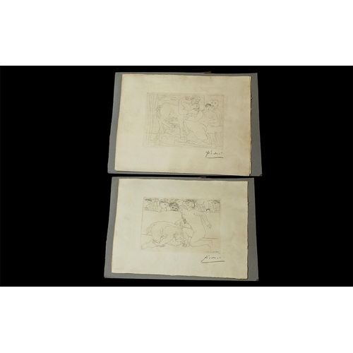 901 - Two Etchings Vollard Suite Edition:: Minotaure vaincu Bloch n° 197 watermark Vollard- Le repos du sc... 