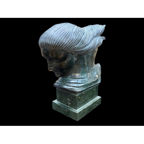 1230 - Art Deco Stylish Black Marble Sculptural Figure, raised on a square stepped plinth.  Measures approx... 