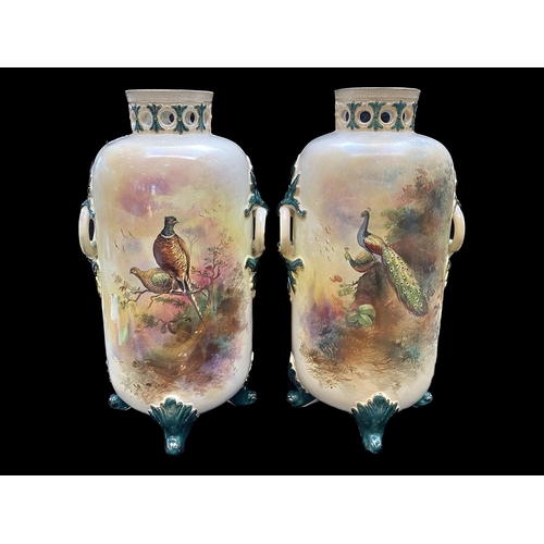 645 - Pair of Staffordshire Decorative Vases, depicting game birds, height 15''.