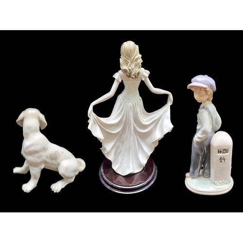 655 - Three Pieces of Porcelain, comprising a Lladro figure No. 5400, depicting  boy with knotted hankie o... 