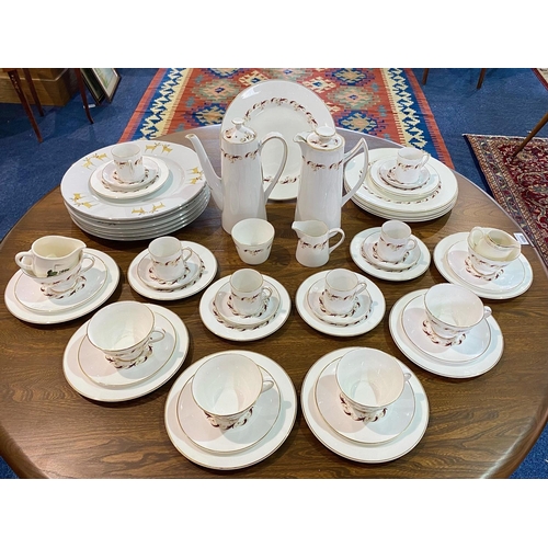 699 - Bone China 'Argyle' Tea/Coffee Set, comprising two coffee/tea pots, six tea cups and saucers, six co... 