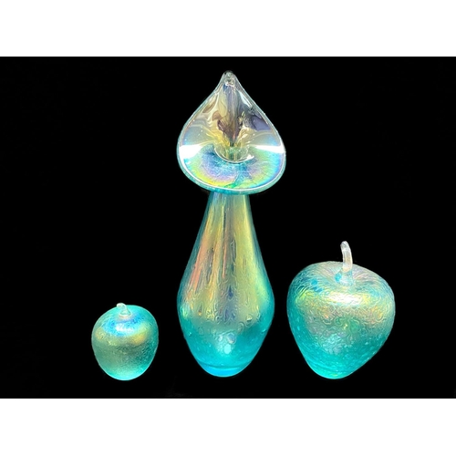 760 - Three Pieces of Ditchfield Glass, comprising an 8'' Lily top vase, an apple paperweight 5'' tall and... 