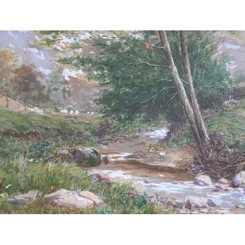 931 - James Charles - (British 1851-1906) - Sussex River & Sheep Scene.  Watercolour heightened with gouac... 