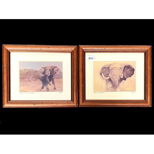 941 - Two Signed R Curwin Prints of Elephants, 'Turning to Charge' No. 31/100 and 'Dusty Elephant' No. 42/... 