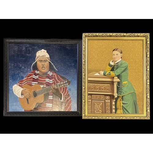 979 - Two Colin Frederick Smith Paintings,  one an oil of a Mexican guitar player, in a black frame, dated... 