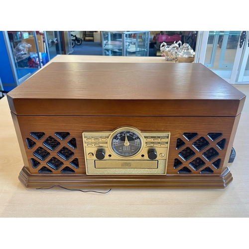 1591 - Modern Zennox Record Player in Wooden Case, Model No. 3939, with turntable, radio, tape player, cd p... 