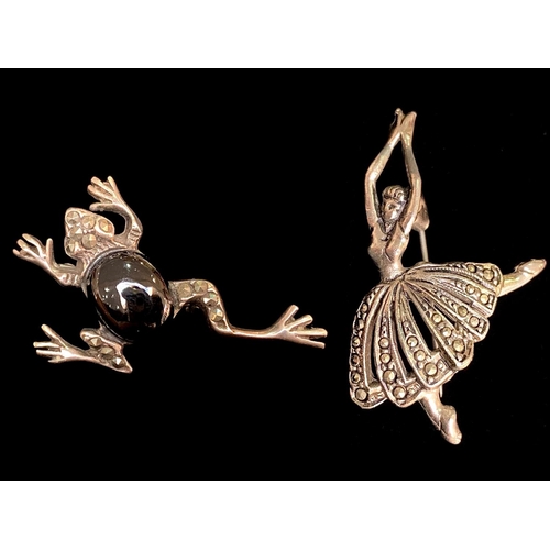 383A - Collection of Silver Vintage Jewellery. Includes a Silver & Marcasite Ballerina Brooch, Silver 925 &... 