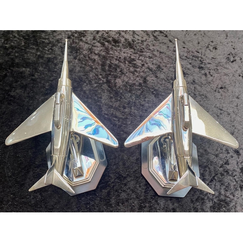 472 - Pair of Art Deco Chrome Table Top Cigarette Lighters in the Form of Fighter Jets, realistically mode... 