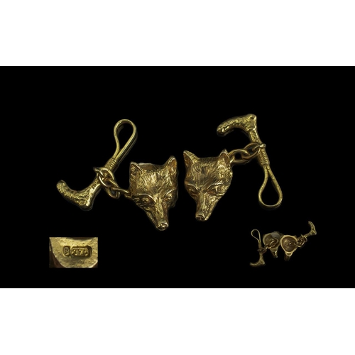 100 - A Pair of Fine Cast - Realistic 9ct Gold Gents - Cufflinks In the Form of Foxes Heads and Stirrups. ... 