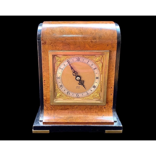 1106 - Elliott of London Mantle Clock, Art Deco Style, gold coloured dial, Roman numerals, key wind.  Raise... 