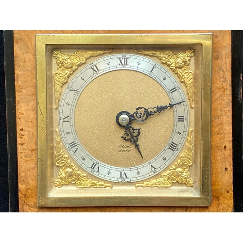 1106 - Elliott of London Mantle Clock, Art Deco Style, gold coloured dial, Roman numerals, key wind.  Raise... 