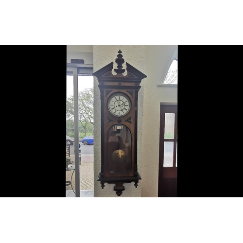 1136 - Walnut Vienna Wall Clock, Victorian Regulator clock with finial.  White chapter dial, Roman numerals... 