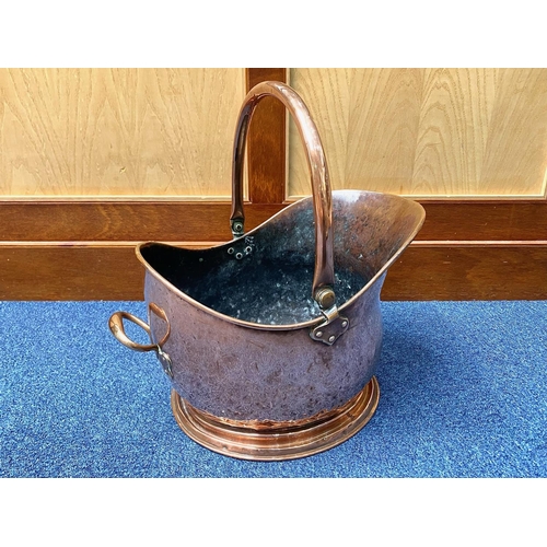 1230 - Large Copper Coal Scuttle, helmet style, dimpled effect, handle to top, measures approx. 19'' high x... 