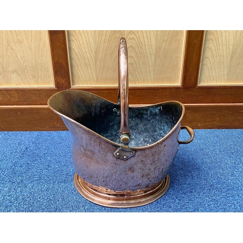 1230 - Large Copper Coal Scuttle, helmet style, dimpled effect, handle to top, measures approx. 19'' high x... 