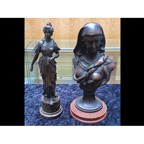 1237 - Two Bronzed Figures, comprising a Grecian lady mounted on a plinth, measures 15'' tall, and a bust o... 