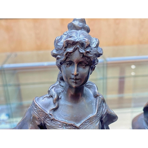 1237 - Two Bronzed Figures, comprising a Grecian lady mounted on a plinth, measures 15'' tall, and a bust o... 