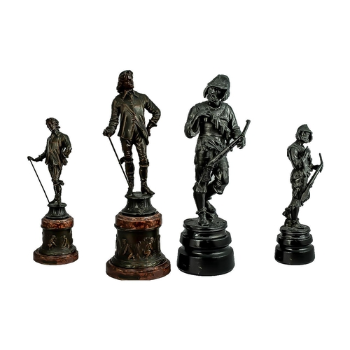 1282 - French 19th Century Pair of Spelter Figures on Rotating Bases. Each Depicting Soldiers In Historical... 