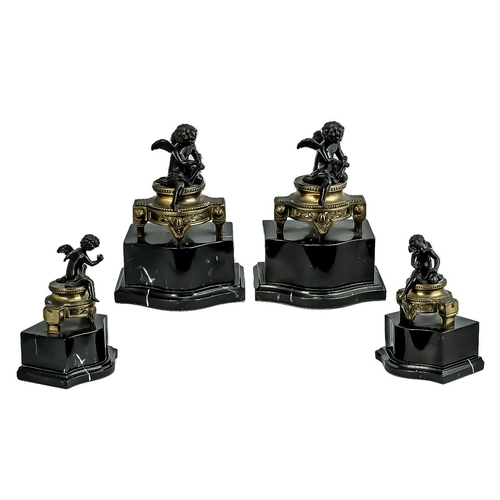 1290 - A Fine Pair of Impressive Bronze Decorating Cherub Figures Raised on Black Marble Bases ( Shaped ) E... 