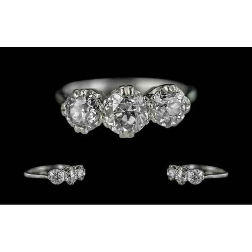 20 - Ladies Platinum 3 Stone Diamond Ring. Marked Platinum to Interior of Shank. The 3 Round Faceted Diam... 