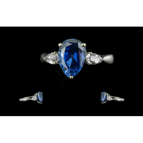 212 - Ladies Attractive 9ct White Gold ' Tanzanite ' Set Ring. Full Hallmark to Shank. The Faceted Tanzani... 