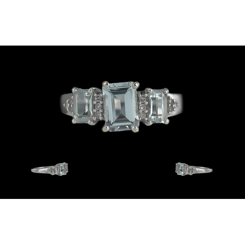 214 - Ladies Attractive 9ct White Gold 3 Stone Aquamarine Set Ring. Full Hallmark to Shank. The Aquamarine... 