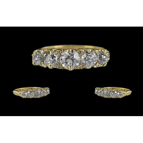 25A - 18ct Gold Superb Quality 5 Stone Diamond Set Ring, gallery setting, full hallmarked to shank; the ro... 