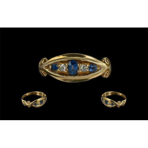 35A - Antique Period Attractive 18ct Gold Sapphire and Diamond Set Ring, full hallmark for 18ct to shank, ... 