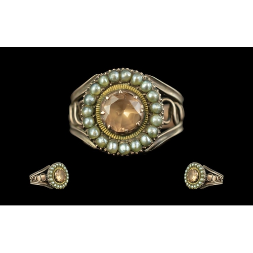 36 - George III 9ct Gold Stone and Seed Pearl Set Dress Ring. Excellent Design, Open worked Shank, Fold B... 