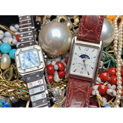 467 - Collection of Vintage Costume Jewellery, comprising brooches,  pearls, bangles, beads, chains, watch... 