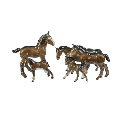 561 - Collection of Five Brindle Beswick Horses, all marked Beswick to base, various sizes, tallest 6'' hi... 