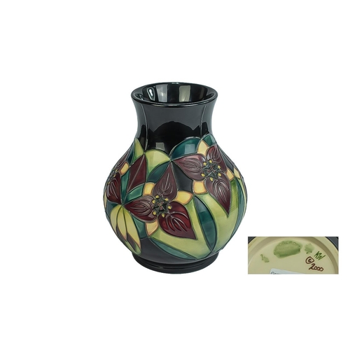 567 - Moorcroft Modern Tube lined Globular Shaped Vase, Stylised Floral Design. Date 2000, Designer K.W. H... 