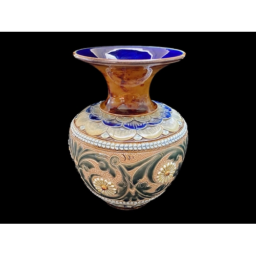 584 - Doulton Lambeth Vase, marked to base E.E.S. No. 602 and stamped 1887.  A Doulton Lambeth vase of bul... 