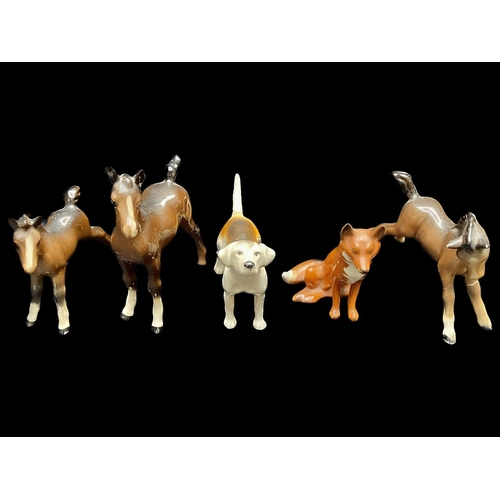 594 - Collection of Beswick Horses & Animals, comprising a large Shire Horse 8.5'' tall, three foals talle... 