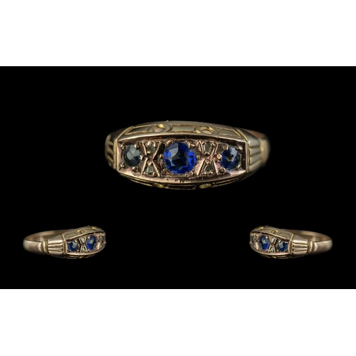 60 - Victorian Period Attractive 18ct Gold Blue Sapphire and Diamond Set Ring of excellent design,with fu... 