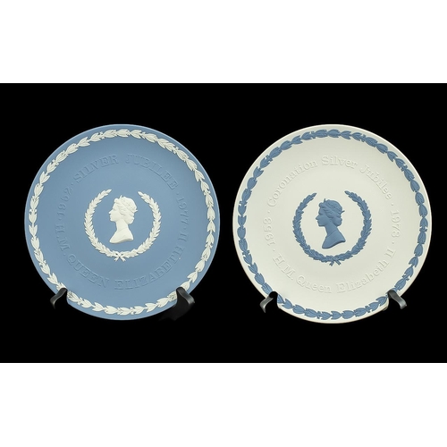 641 - Wedgwood Pair of Jasper Plates. Comprises 1/ White on Pale Blue Jubilee Plate. 2/ Pale Blue on White... 