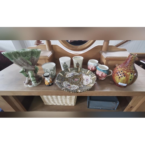 690 - A Collection of Mixed Pottery to include, a Majolica charger, Majolica spill vase, Studio Pottery va... 