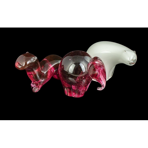 721 - ( 3 ) Wedgwood Glass Animal Figures, To Includes a Hippo, Elephant and Polar Bear.