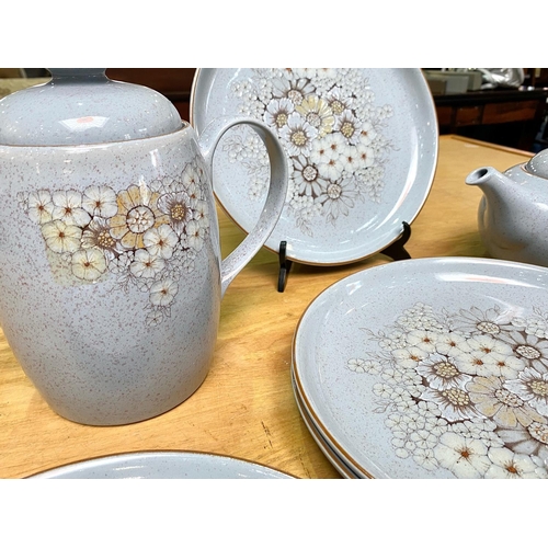 724 - Denby Reflections Set, comprising six pale blue dinner plates, teapot with lid, water jug/coffee pot... 